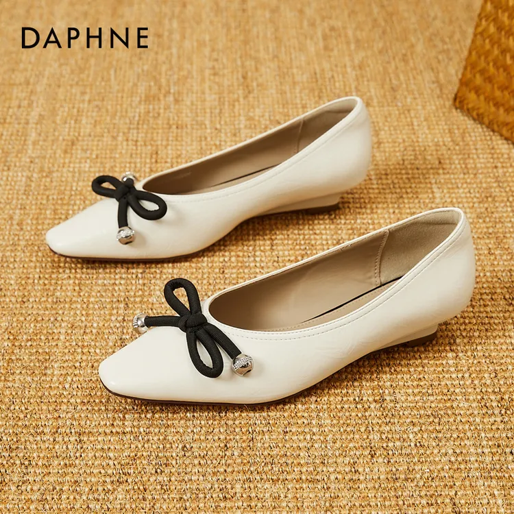 达芙妮蝴蝶结浅口单鞋夏季新款时尚舒适百搭一脚蹬玛丽珍鞋芭蕾风
