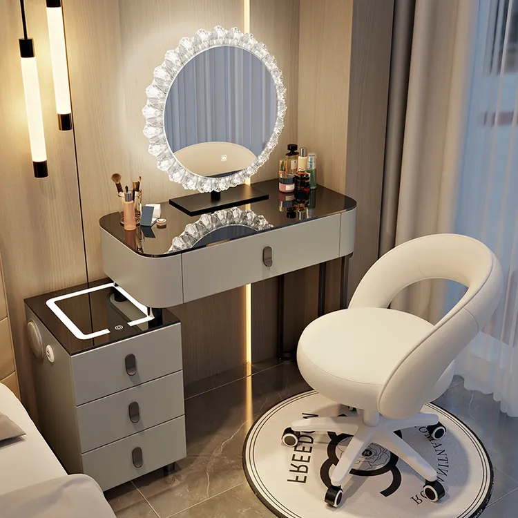 小户型智能卧室梳妆台无线充电轻奢少女现代简约风多功能化妆桌