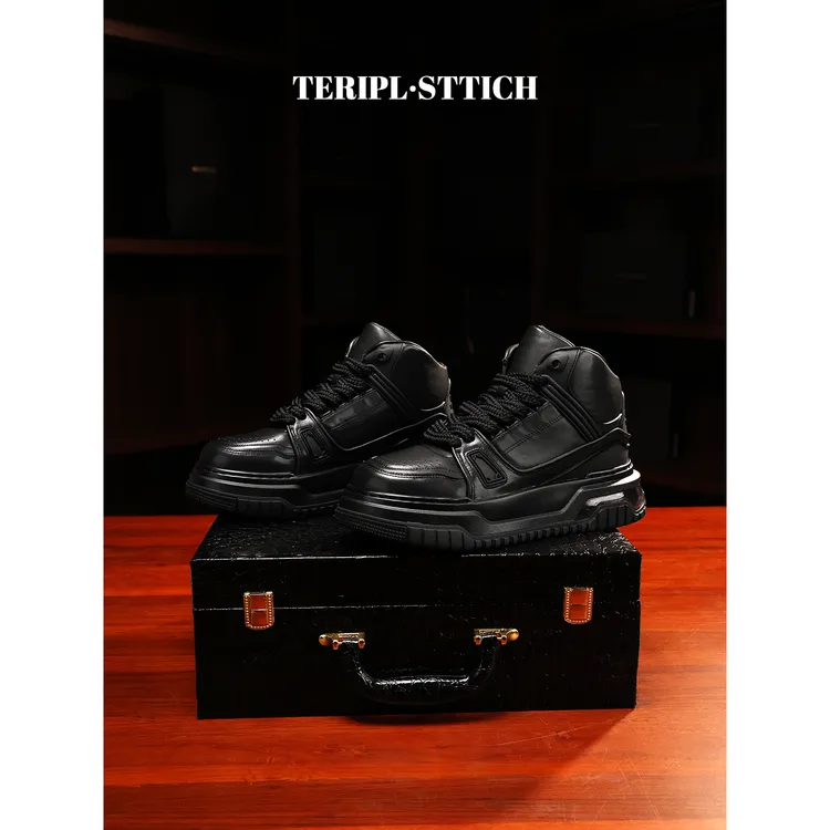 TERIPL【小胖丁】高帮情侣休闲气垫百搭牛皮轻奢潮鞋7077-1