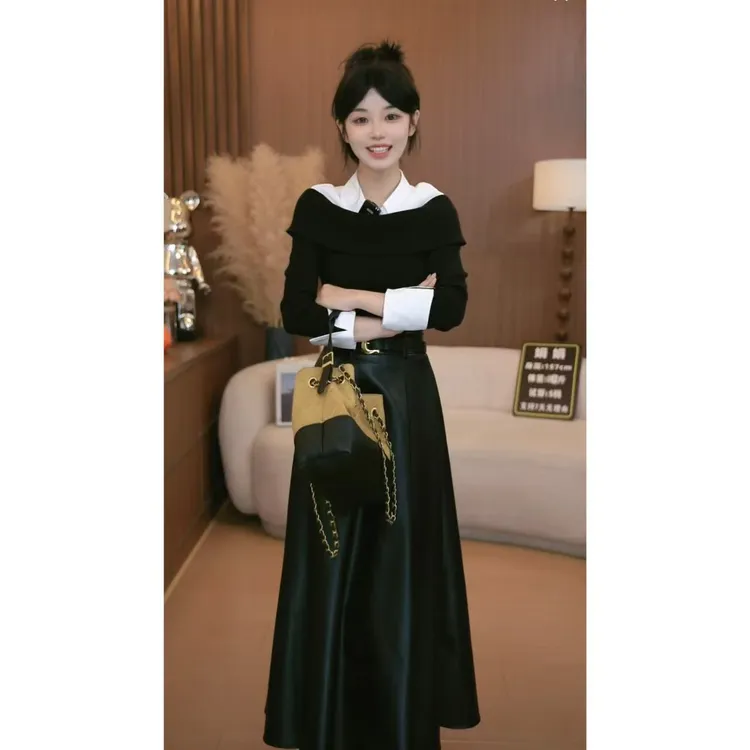 通勤风休闲风时尚套装粮食衬衫连衣裙套装洋气韩版