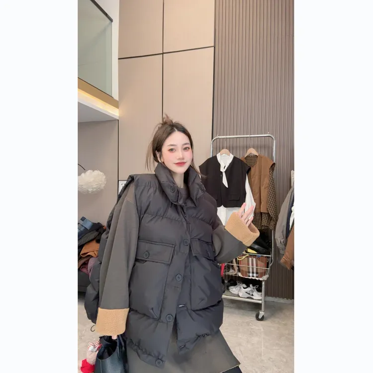 【锦上添花】秋冬上新~立领慵懒风双口袋宽松时尚休闲外穿马甲