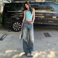 JWUW 重工/版型超赞“复古丹宁”浅蓝破洞设计感休闲牛仔裤