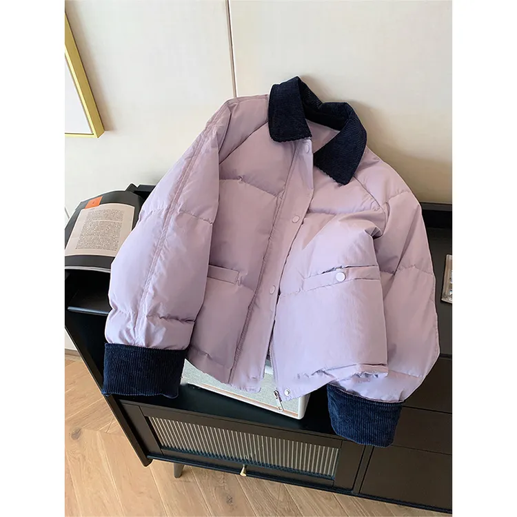 韩版气质撞色翻领加厚面包棉服女冬季新款复古百搭保暖短款外套潮