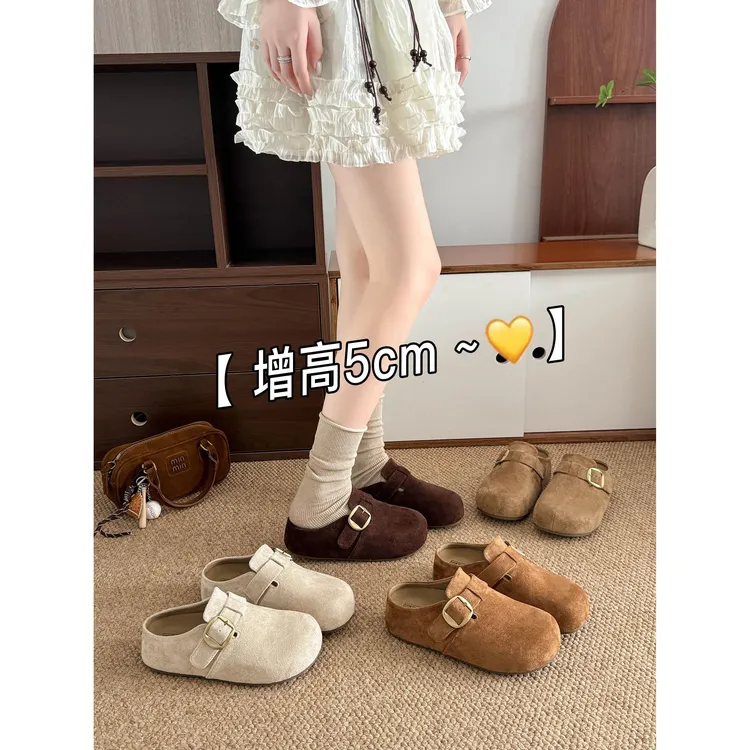 啄木鸟厚底勃肯鞋女包头拖鞋外穿2025新款秋一脚蹬赖人博肯鞋单鞋