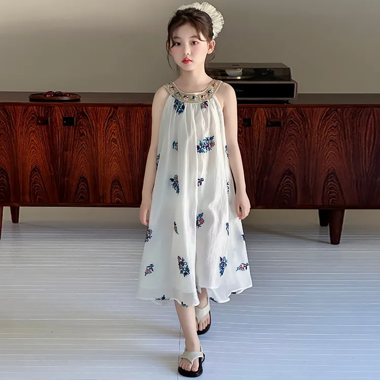 女童吊带连衣裙夏装薄款2025洋气女大童夏季海边度假雪纺沙滩裙子