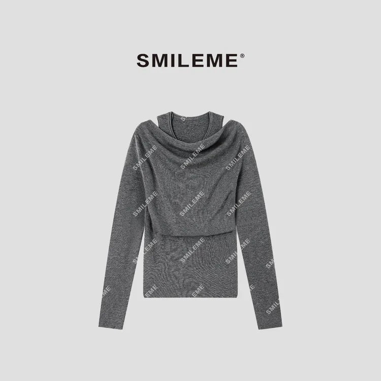 SMILEME【优雅信条】秋冬羊毛混纺设计堆堆领假两件毛衣MK12425411