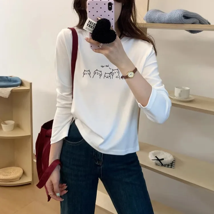 流光风长袖t恤女2025修身圆领打底衫春秋内搭设计感小众短款上衣