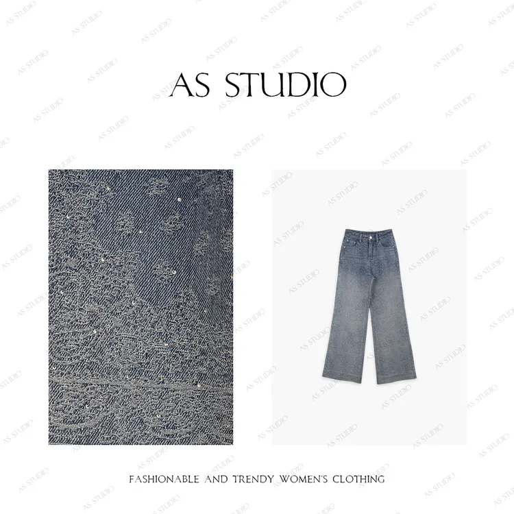 【AS蓝钻】25新复古甜酷风高腰百搭提花烫钻牛仔裤AS25XNZK00826