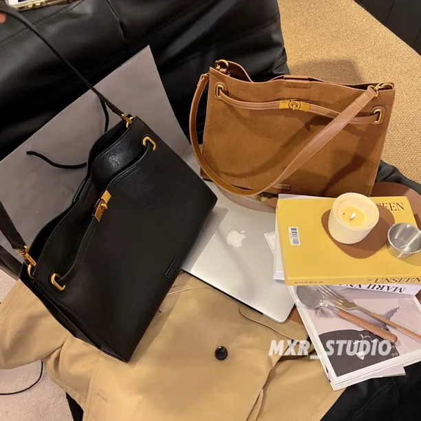 【自由伊甸园】2025秋新款高级质感复古托特包大容量百搭斜挎包通勤