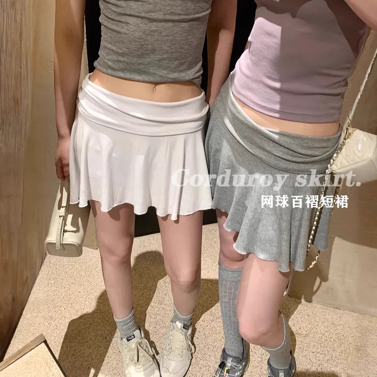 美式辣妹风翻腰运动短裙女夏季冰丝防晒a字半身裙防走光网球裙裤