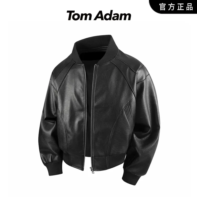 TOMADAM美式复古短款宽松立领皮衣外套男春季休闲帅气PU皮夹克男