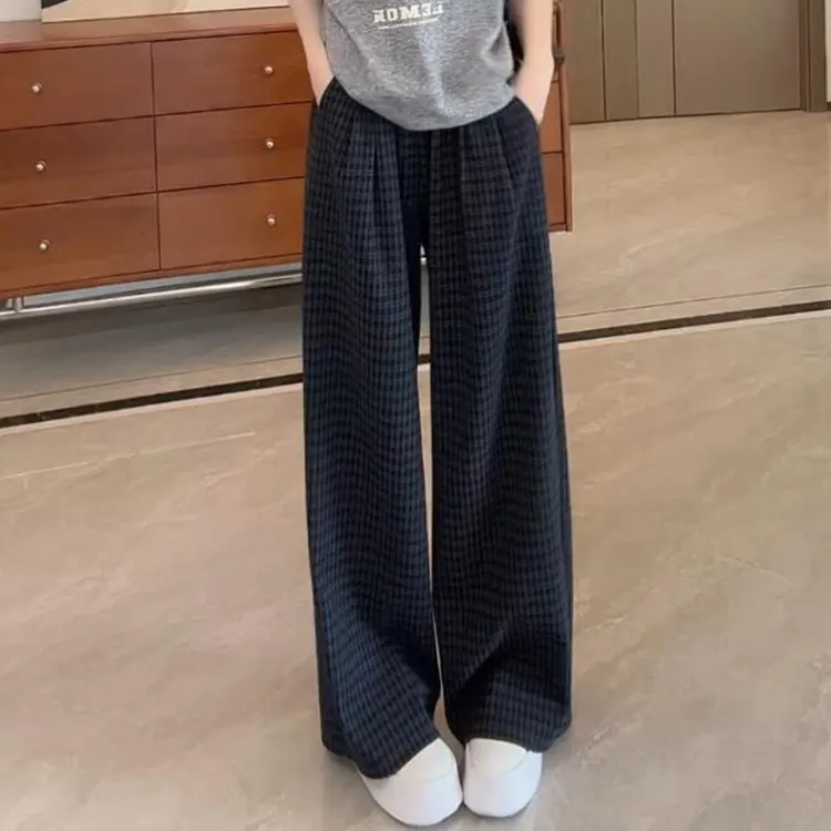 宽松百搭格子休闲裤女士2025秋季新款慵懒风阔腿裤爆款百搭裤子