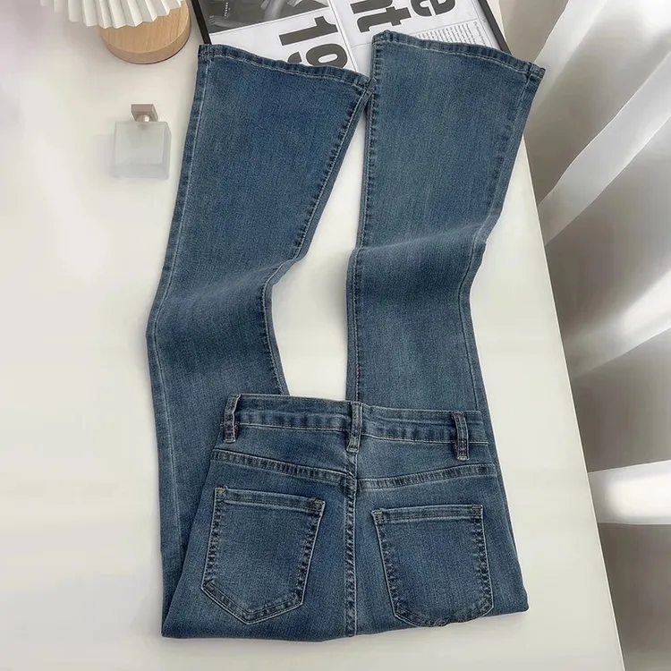 雪千羽复古微喇叭牛仔裤女春秋2025新款显瘦小个子弹力马蹄喇叭裤