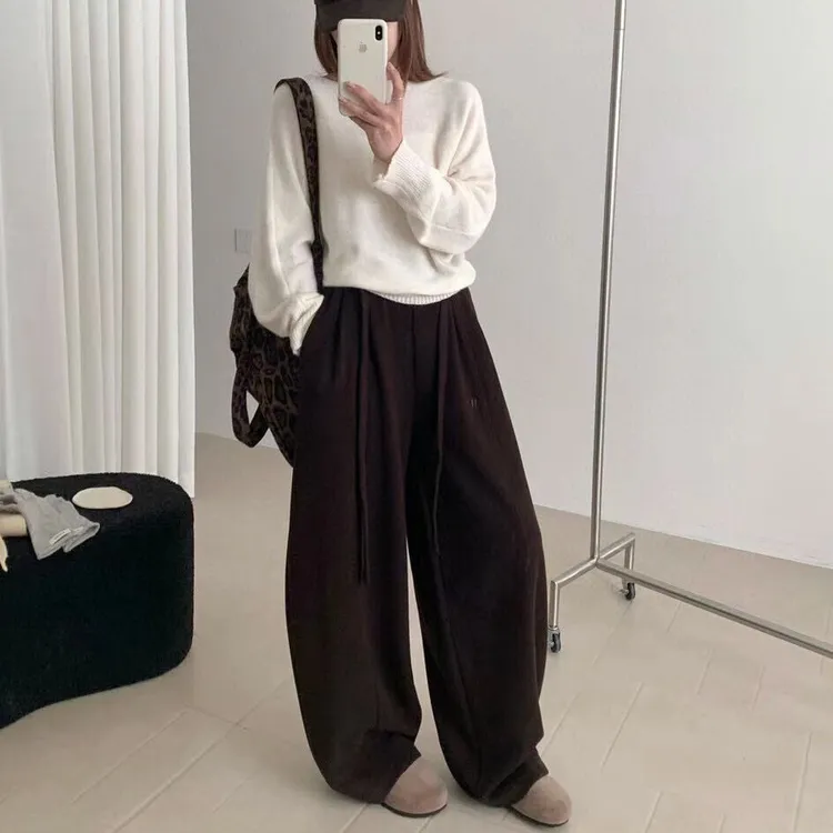 冬季加绒加厚巨百搭韩系氛围感弯刀气球休闲裤卫裤显瘦遮肉超推荐