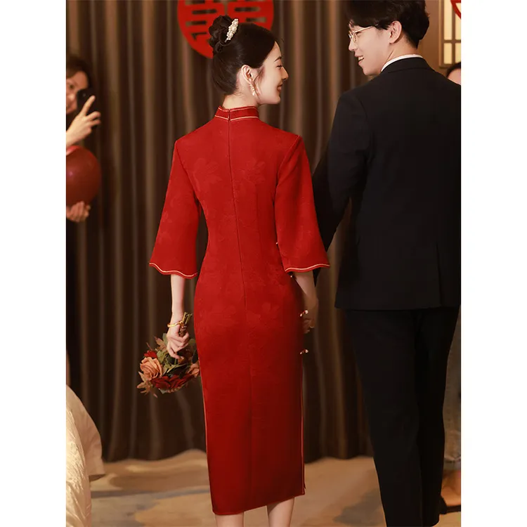 结婚红色旗袍中式新娘新款连衣裙订婚女2023年敬酒服回门服年轻款