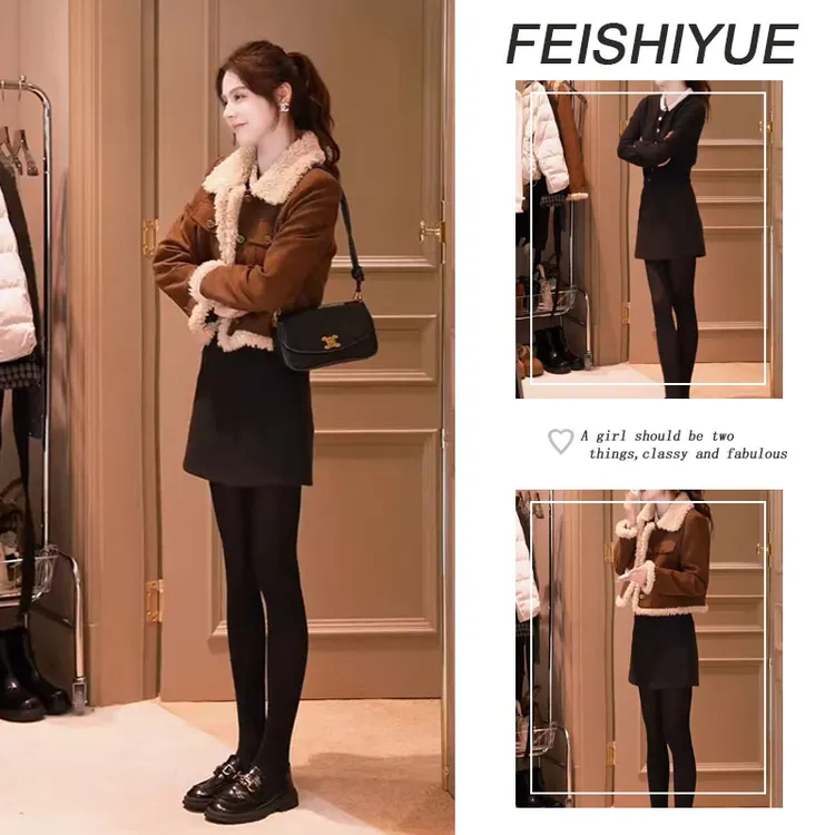 秋冬季搭配一整套今年流行套装简约长袖上衣短款外套短裙三件套