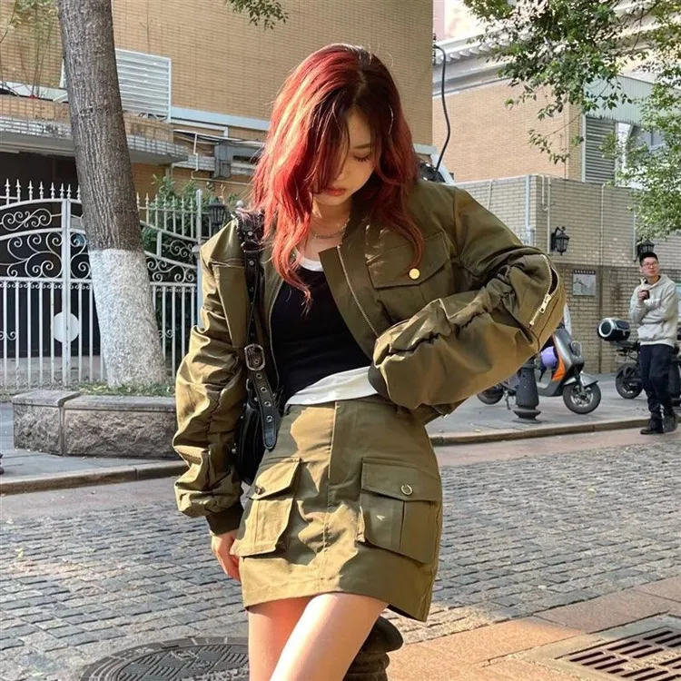 哥弟阿玛施正品美式小众短款宽松棒球服工装外套秋装小个子显高又