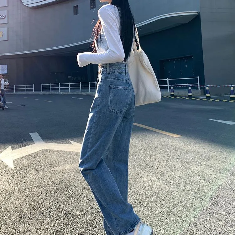 高腰直筒裤新年牛仔裤女2025新春夏新款小个子宽松百搭时尚裤子
