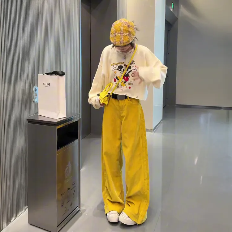 早秋多巴胺穿搭一整套高级感气质印花长袖上衣显瘦阔腿裤两件套女