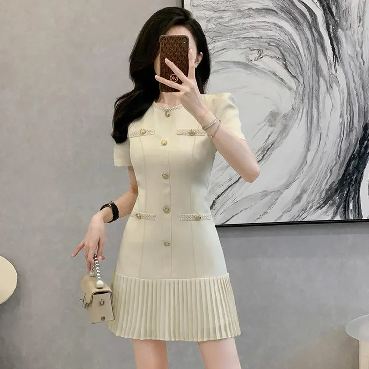 小香风短袖连衣裙女夏装2025新款高级感名媛气质显瘦小个子短裙子