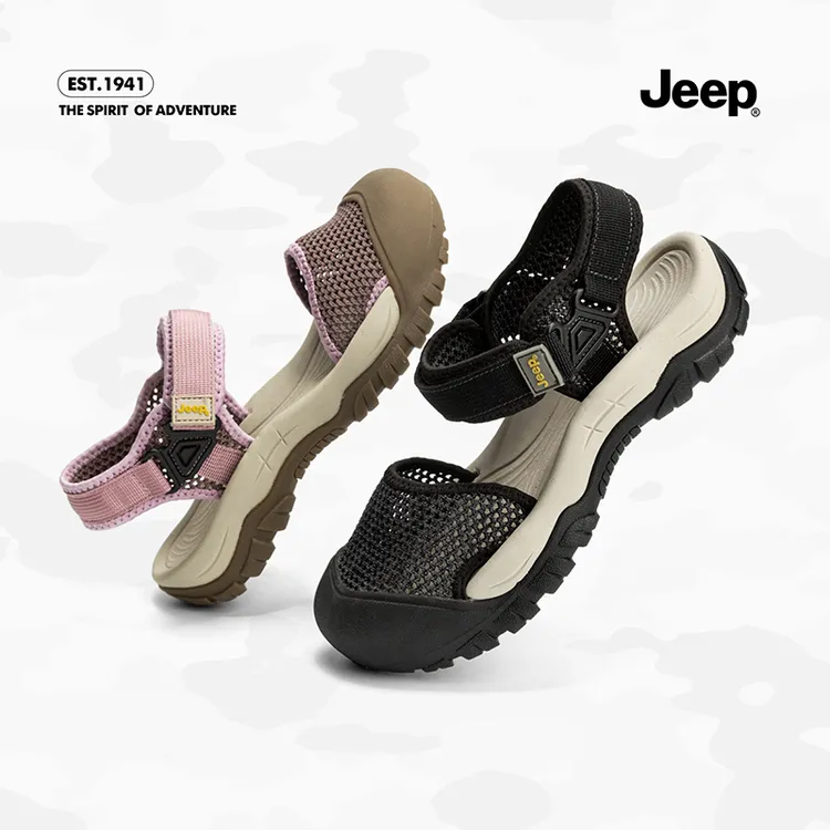 【Jeep/吉普】网面包头凉鞋女外穿2025秋季新款一字带厚底运动凉鞋
