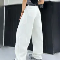 7688大码白色直筒弯刀牛仔裤宽松显瘦女裤秋季新款