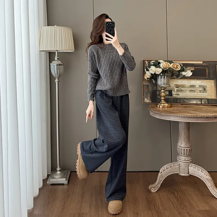 网红炸街设计感休闲运动套装女春秋新款针织衫上衣阔腿裤两件套潮