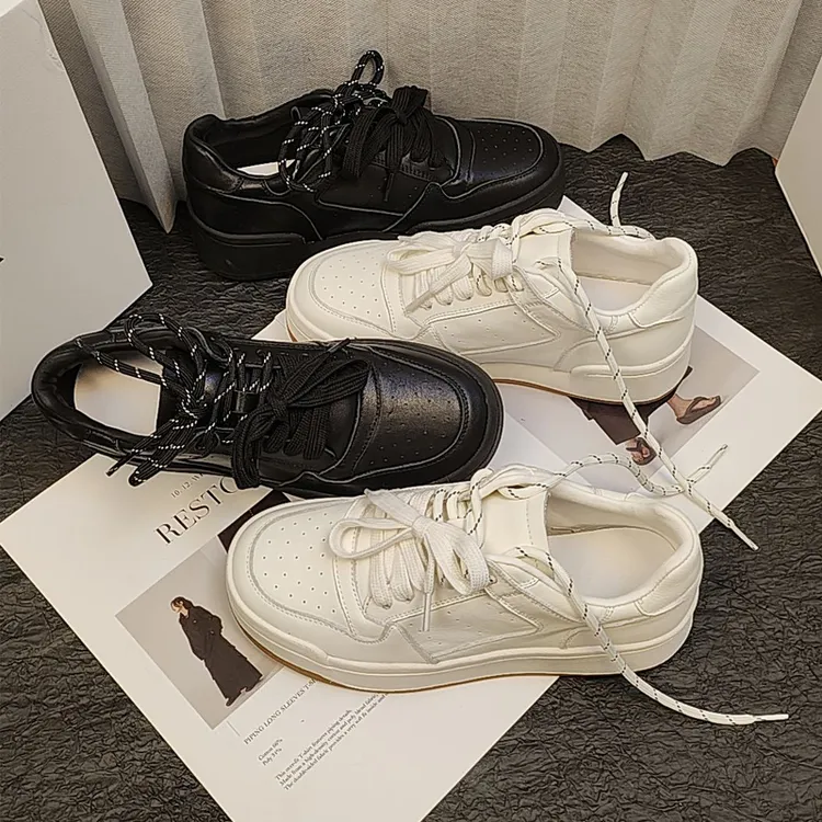 头层牛皮厚底休闲女鞋板鞋单鞋百搭春季韩版秋季学生ins日系潮款