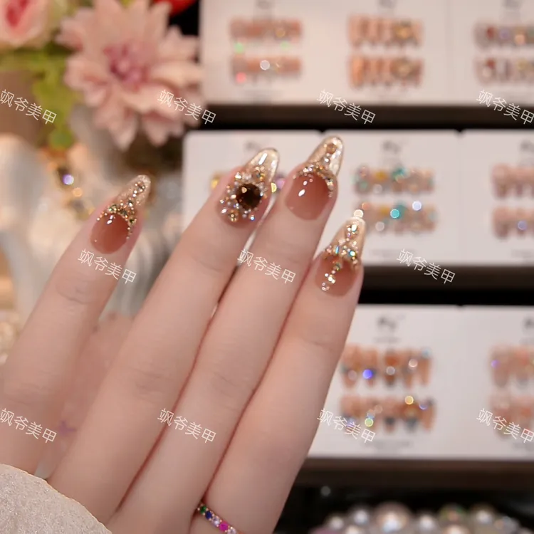 向阳花-美甲店手工穿戴甲-钻石店-可重复佩戴-掉钻包补-10片