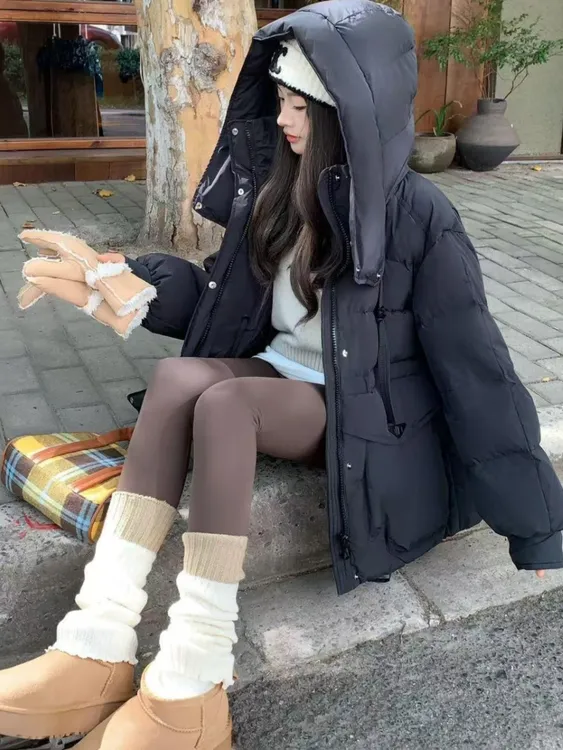 【90白鸭绒】羽绒服女2025冬新款加厚抽绳收腰显瘦白鸭绒连帽外套