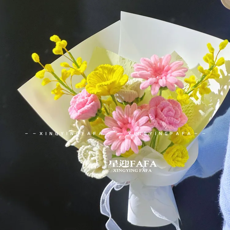 HD3-新品混搭花束黄粉色原创自制手工花diy礼物|定制扭扭棒材料包