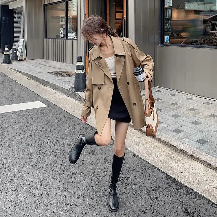 卡其色小个子短款风衣外套女秋季2024新款法式宽松休闲英伦风大衣