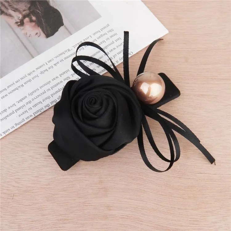 韩版玫瑰花朵珠子发夹百搭扎马尾温婉风头饰气质高级感弹簧夹顶夹