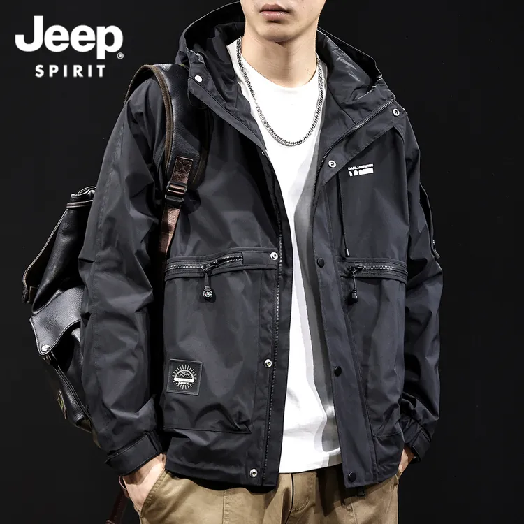 jeep工装冲锋外套连帽2025新款春秋潮牌男装大码男士户外山系夹克