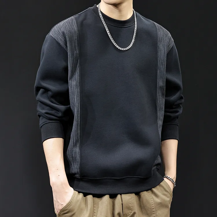 U&PURA竖向纹理拼接圆领卫衣男士2025秋季新款潮牌大码休闲长袖