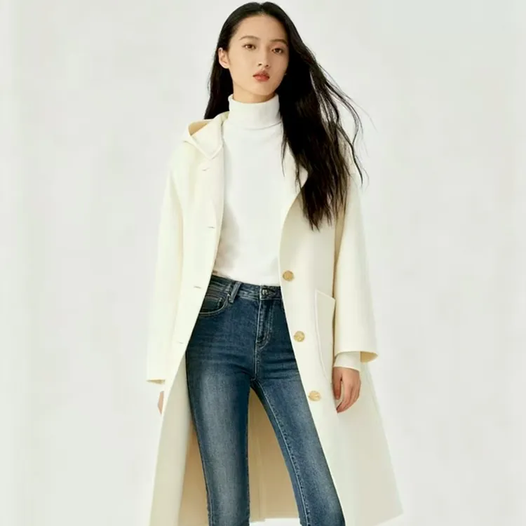 【胖老板羊绒】秋冬纯山羊绒连帽大衣中长款 休闲阔版 老钱风大衣