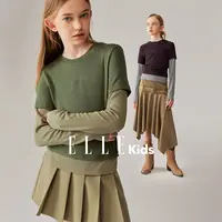 ELLE KIDS 百搭假两件打底衫女童秋季新款烫珠撞色拼接长袖T恤Q1