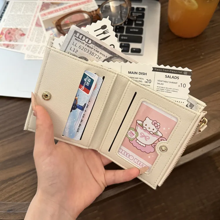 韩系复古翻盖短款钱包女多卡位拉链卡包百搭ins小众设计感零钱包