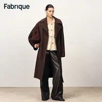 Fabrique Vesta秋冬新品摩卡棕绵羊毛双面呢配腰带大翻领长款大衣