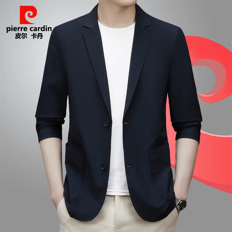 皮尔卡丹夏季新款男士轻薄休闲防晒西服透气抗皱免熨烫薄款冰丝装