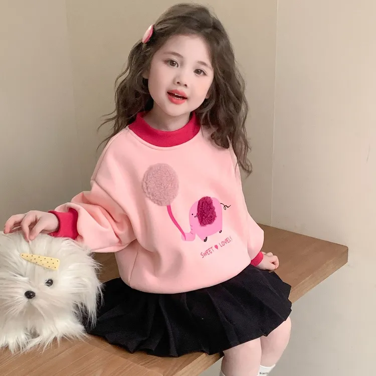 女童深秋卫衣2025新款儿童洋气小象女宝宝秋冬款加绒加厚儿童衣服