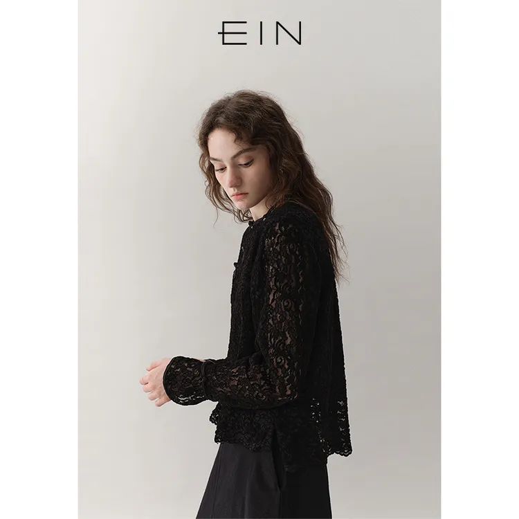EIN言商场同款新中式雕花蕾丝上衣衬衫女秋季/EC冬2B/EJ0303C41