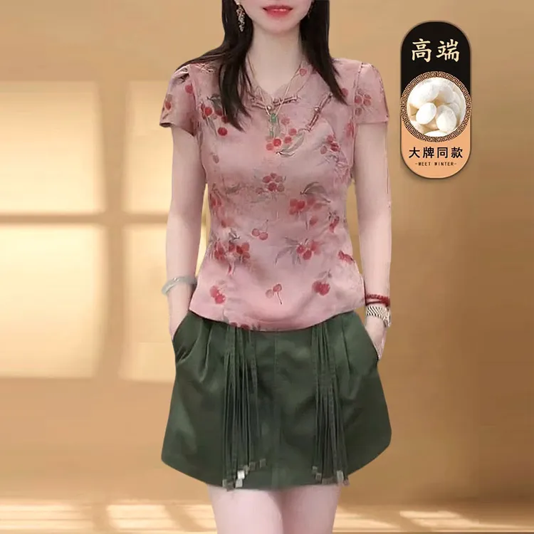 新中式盘扣漂亮小衫无袖上衣服女装2025年夏季新款中国风印花衬衣