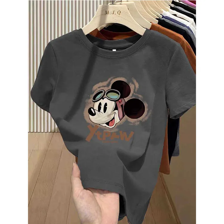 正肩圆领磨毛短袖t恤女时尚休闲百搭2025新款打底衫春秋冬季上衣