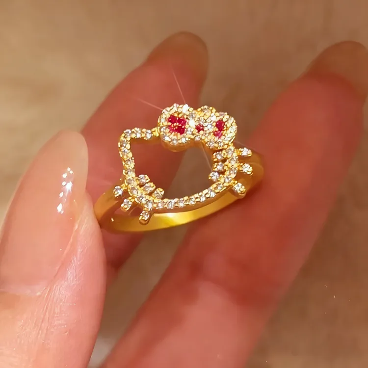 铜合金戒指 轻奢时尚满钻镂空Kitty猫戒指Ning指环可爱食指ins