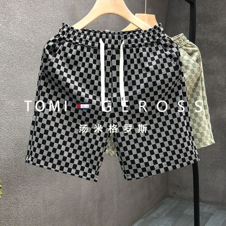 汤米格罗斯大牌风格高端格子短裤男款潮牌五分裤2024夏季新款男士