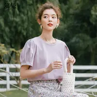 慕兔紫色泡泡袖短袖t恤女2025夏季新款韩风设计感小众显瘦上衣t桖