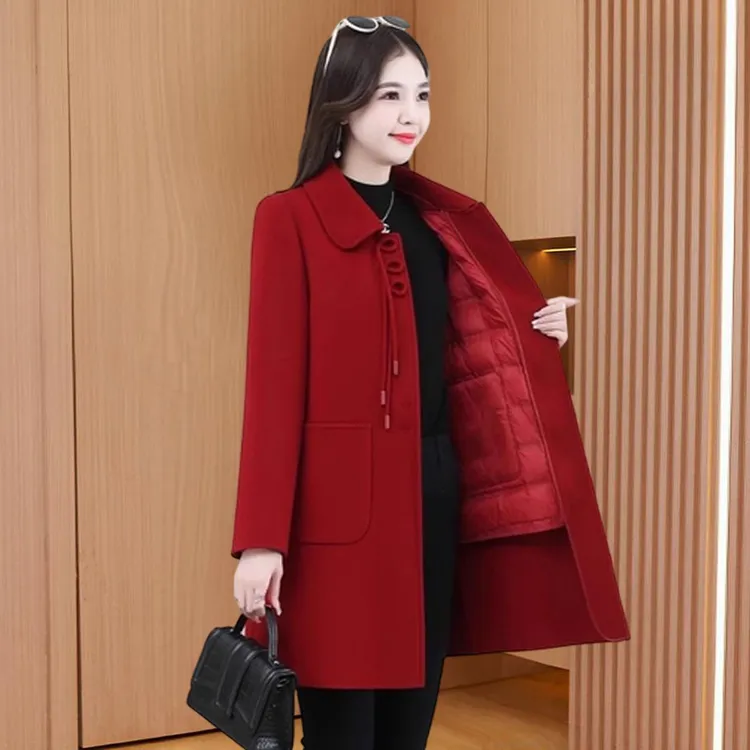 品牌红色小香风时尚毛呢外套女2025秋冬新款气质高级感本运年大衣