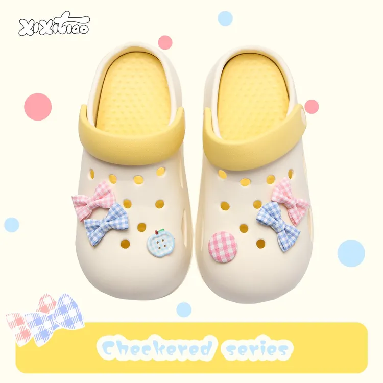 细细条 甜美蝴蝶结洞洞鞋女夏季新款韩系百搭少女心厚底沙滩凉鞋