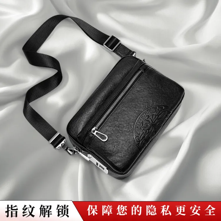 高级感指纹解锁包单肩包男士真皮头层牛皮商务斜挎包休闲时尚背包